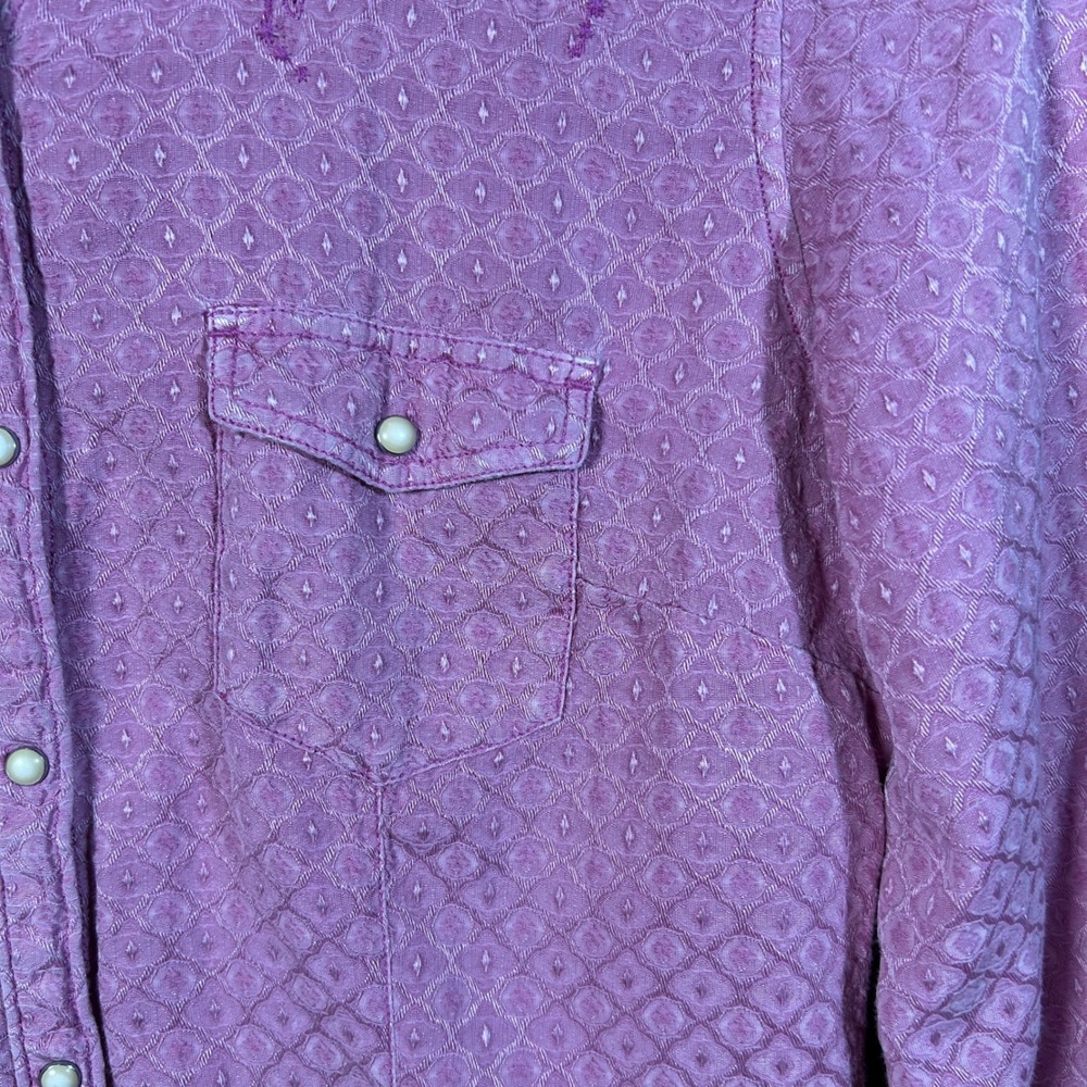 Ryan Michael Pink Silk Cotton Embroidered Western Pearl Snap Shirt Small S - Picture 5 of 11